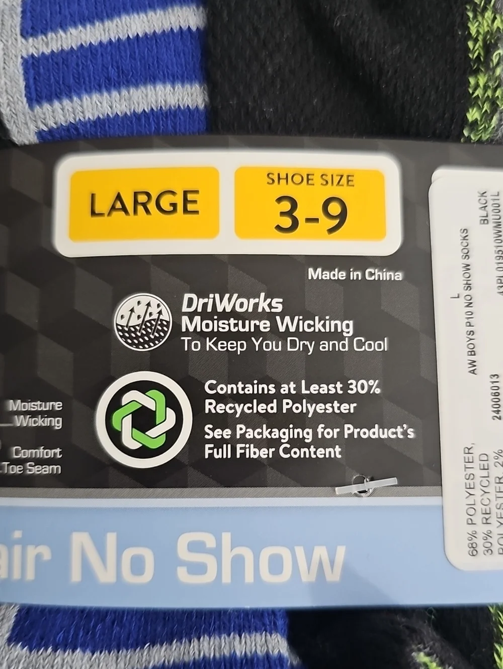 2 packs of boys' socks No- Show Shoe Size 3-9